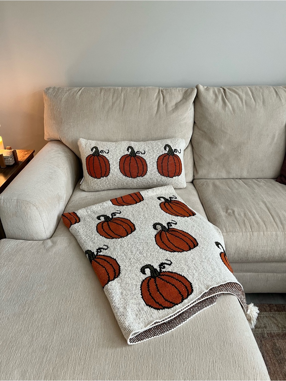 Match Fall Knit Pillow and Throw Blanket
